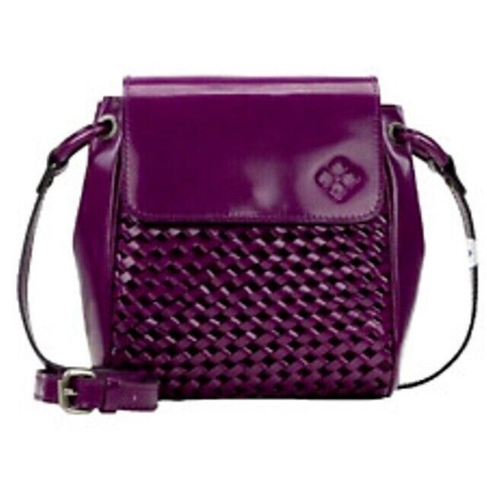 Patricia Nash Marisa Flap Woven Front Leather Crossbody - Dark Purple
